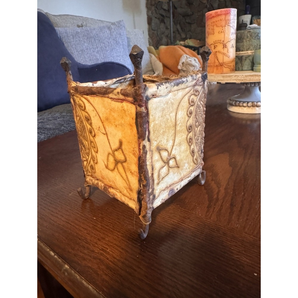 Vintage Moroccan Hand-Stretched Leather Tealight Lantern Light Candle Holder